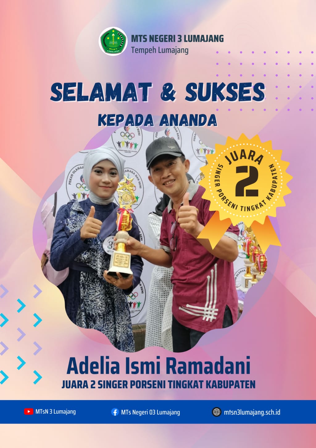 JUARA 2 SINGER PUTRI PORSENI TINGKAT KABUPATEN LUMAJANG TAHUN 2023