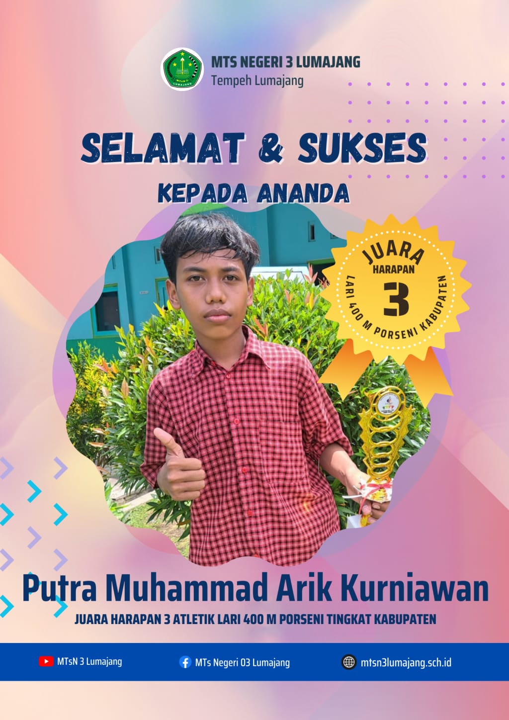 JUARA HARAPAN 3 LARI 400 METER PUTRA PORSENI TINGKAT KABUPATEN LUMAJANG TAHUN 2023