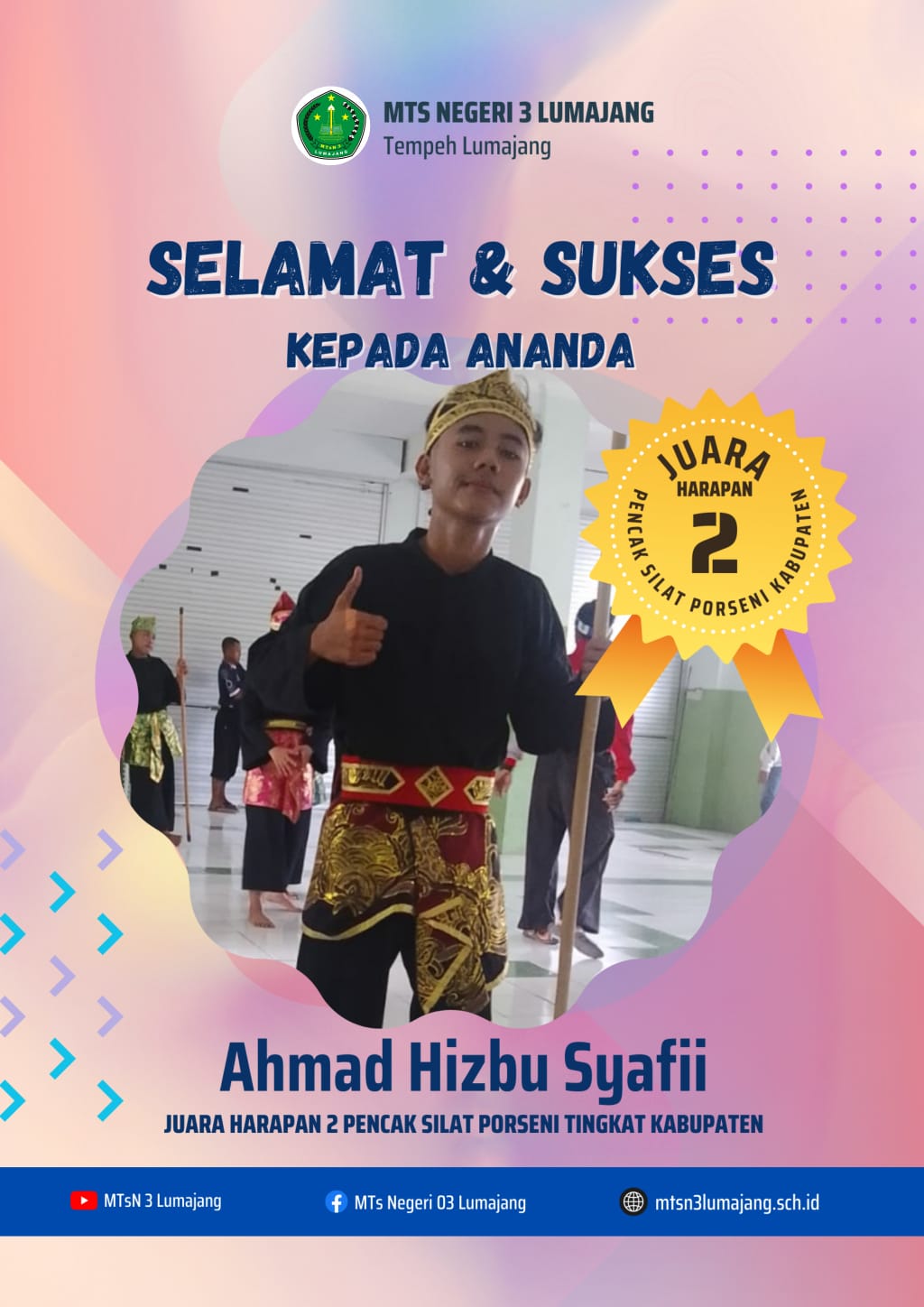JUARA HARAPAN 2 PENCAK SILAT TUNGGAL PUTRA PORSENI TINGKAT KABUPATEN LUMAJANG TAHUN 2023